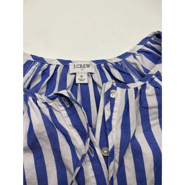 J.Crew Blue White Striped Blouse Tie Neck Puff Sleeve Coastal Chic - Image 7