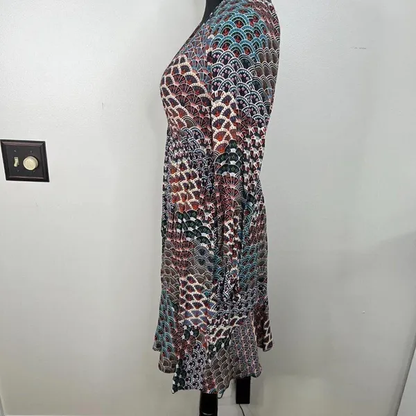 Maeve by Anthropologie Geometric Quirky Printed 70s Long Sleeve Dress SzXS - Image 7