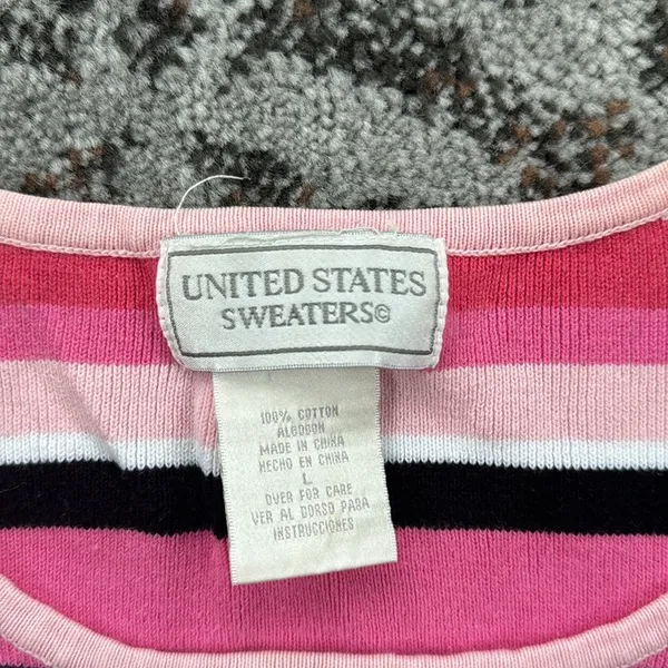 Vintage United States Sweaters Striped Knit Tank Top Pink Large - Image 2