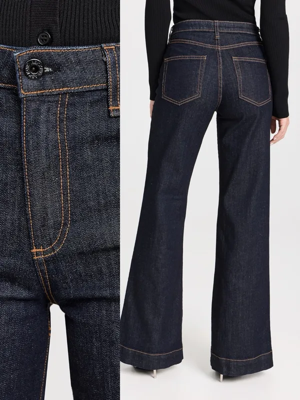 ASKK NY • Juniper Wide Leg Jean flare Olive Resin dark wash stretch trouser - Image 11