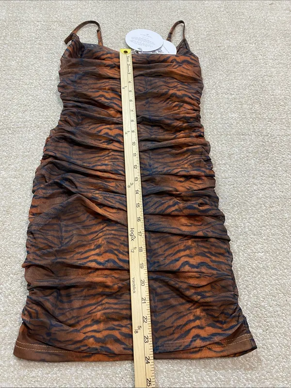 Princess Polly Brown Tiger-Print Ruched Mini Dress Size 2 - Image 14