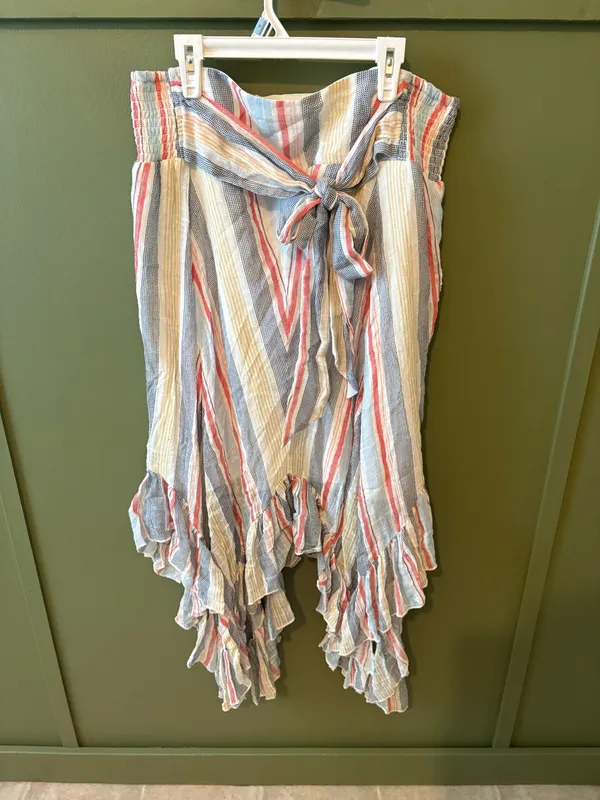 Versona Multicolor Striped Asymmetrical Ruffle Skirt  - Image 3