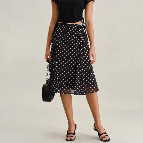 Rihoas Black Polka Dot Mermaid Midi Skirt - Image 2