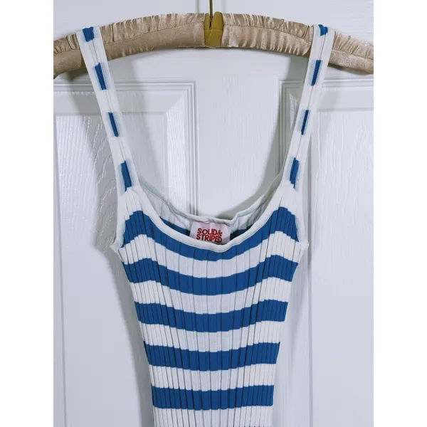 Solid & Striped Womens Ribbed Midi Dress Large Blue White Stripe Resort Beachy - Image 11