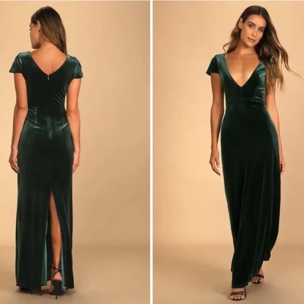 LULU's Prom Wedding Sexy Sophisticated Romantic Elegant Holiday Velvet Maxi - Image 4