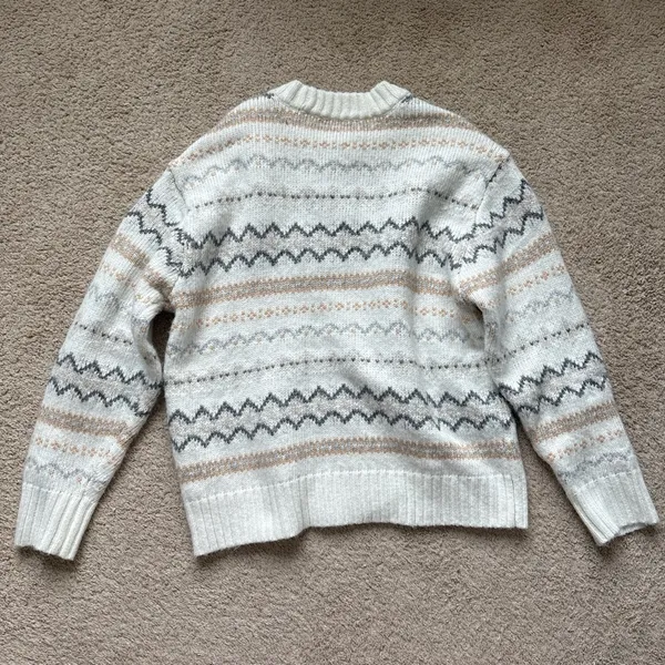American Eagle Women's Patterned Sweater - Cream and Gray - Image 4