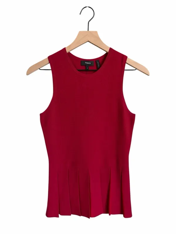 Theory Pleated Peplum Top Red Size Small - Image 5