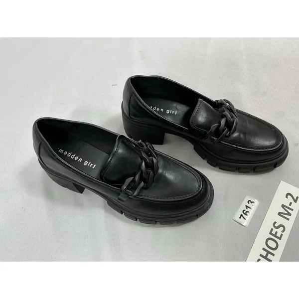 Womans Excellent Madden Girl Hoxxtonn Chunky Platform Chain Loafers 7.5 M Black - Image 2