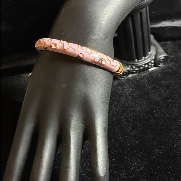 Cloisonne Bracelet Vintage Thin Lucky Clover Leaf Enamel Spring Hinged Bangle - Image 3