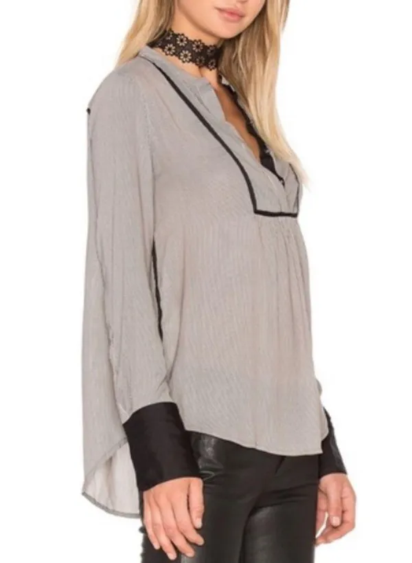 Free People Pebble Crepe Shirt Neutral - Image 9
