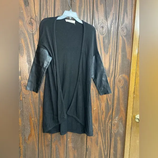 Zara black faux leather elbow open cardigan size medium - Image 14
