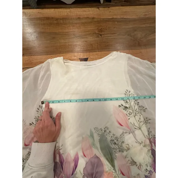 Viola Borghi Italy 100% Silk Floral Boho Kimono Blouse Top White Pink L Large - Image 10