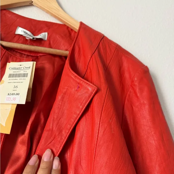NWT Coldwater Creek Red Leather swing Button-Front Jacket - Image 6