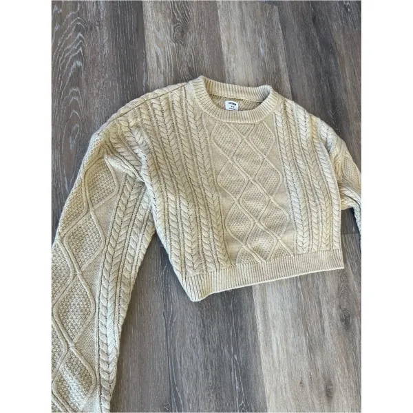Cotton On Cream Cable Knit Cropped Sweater Fisherman Pullover Womens Size Medium - Image 5