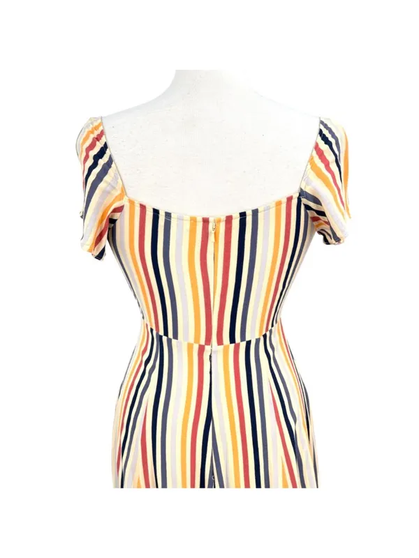 Leith Striped Tie-Front Midi Dress Multicolor Short Sleeves Size XS Coastal Boho - Image 6