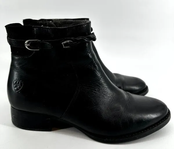 Ariat Braided Ankle Bootie Heeled Almond Toe Soft Leather Side Zip Black 8 - Image 2