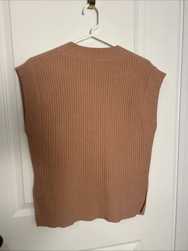 Ribbed V-Neck Sweater Vest in Camel-Taupe - Image 6