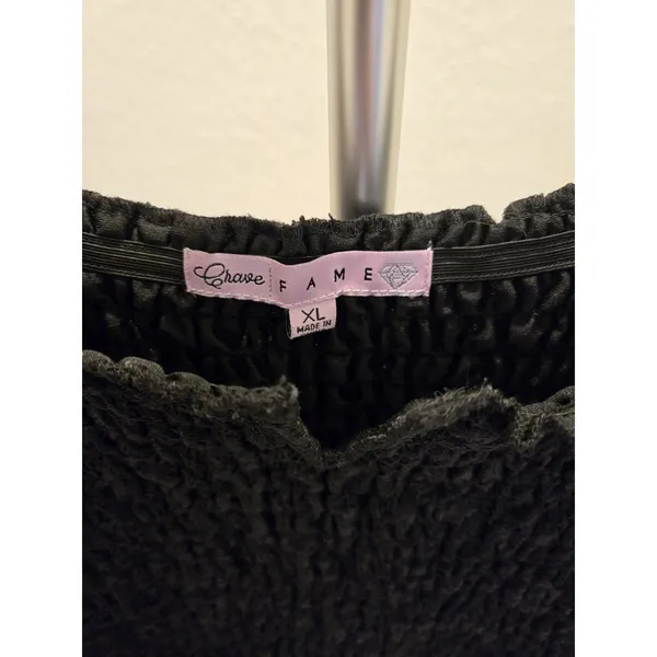 ​Crave Fame Y2K Black Smocked Lace Long Sleeve Notched Neck Boho Top Size XL - Image 3