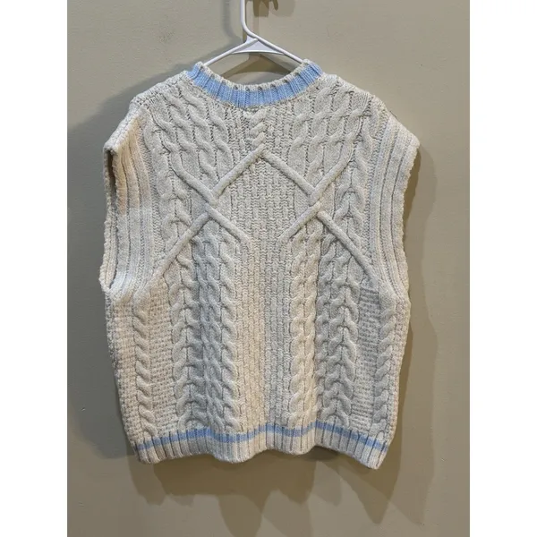 Jaded London Ecru Knitted Vest Cable Knit Preppy Tennis Streetwear‎ Size Large - Image 3