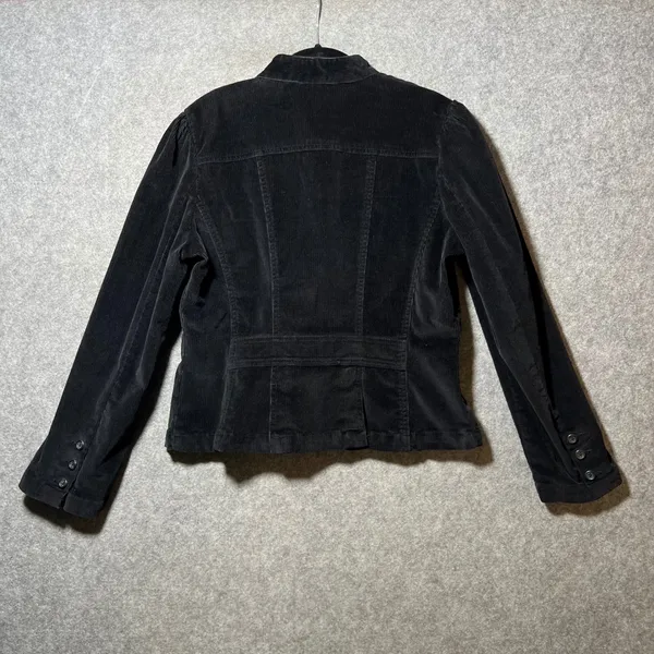 Vintage Y2K St. Johns Bay Black Corduroy Blazer Jacket Mandarin Collar Stretch M - Image 4