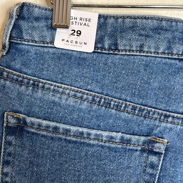 Pacsun Women's High Rise Festival Distressed Denim Shorts Island Blue 29 - Image 7