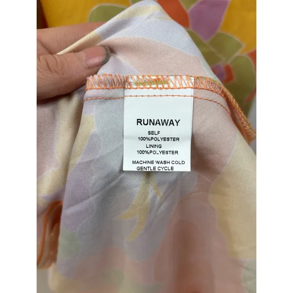 Runaway The Label Tammy Midi Dress S Floral Orange Yellow Satin Slit Retro New‎ - Image 8