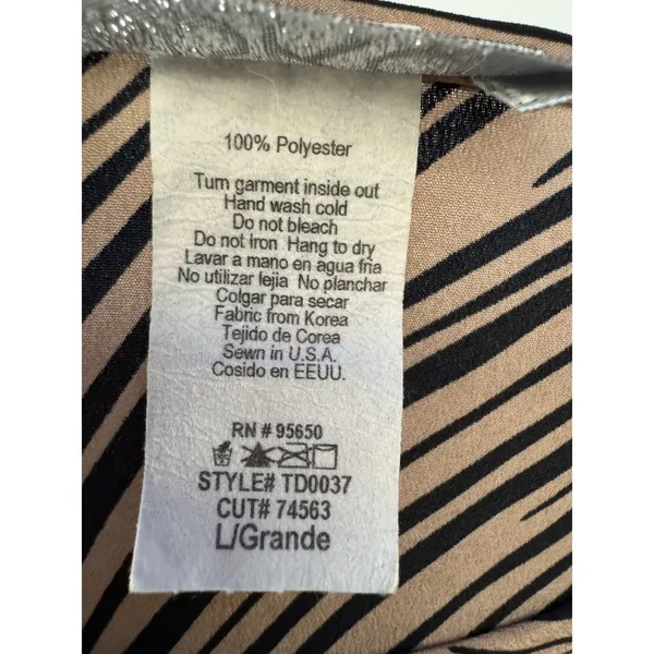 Vintage Toska Hi-Lo Dress Brown Black Leaf Print Summer Short Sleeve Casual Sz L - Image 9