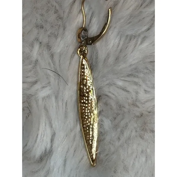 Gold Tone Marquise Pave Crystal Lever Back Drop Earrings Clear Rhinestone - Image 3
