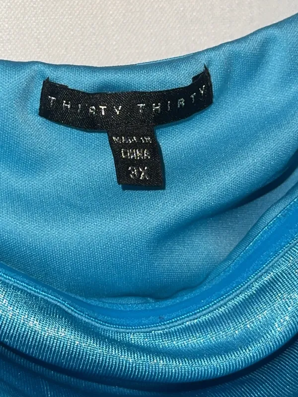Thirty Thirty Blue Shimmery Cowl Neck Strapless Dress - Image 3