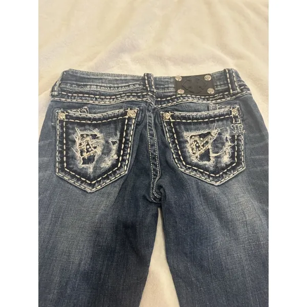 Miss Me Jeans, Women's Size 26, Blue, Denim, Gems Back Pocket, Flared - Image 2