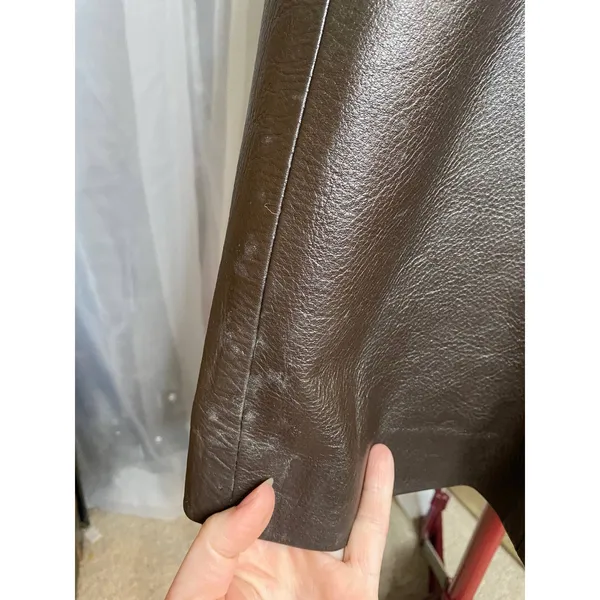 leather trench coat brown double breasted Vintage 1970s sz 7 - Image 3
