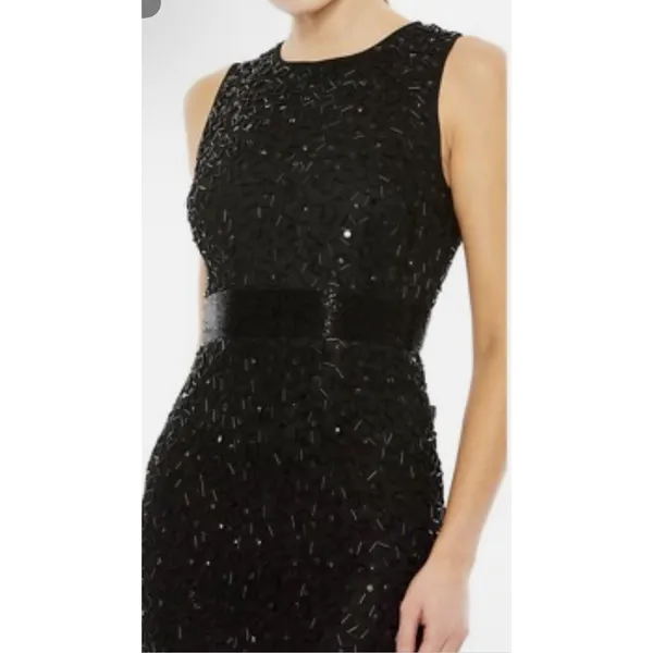 MAC DUGGAL 93758 GEOMETRIC EMBELLISHED SLEEVELESS A-LINE BLACK MIDI DRESS Size 4 - Image 3