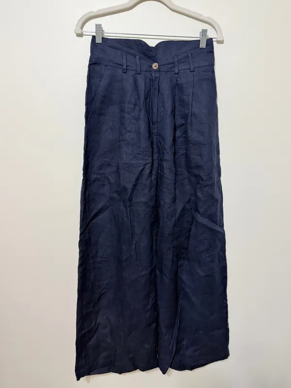 Stillwater Linen Knotch Waist Pants Size Small Navy Blue Coastal Beach Wide Leg - Image 2