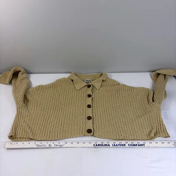 Urban Outfitters Oversized Cropped Cardigan Tan‎ Beige Ribbed Knit Sweater Small - Image 9