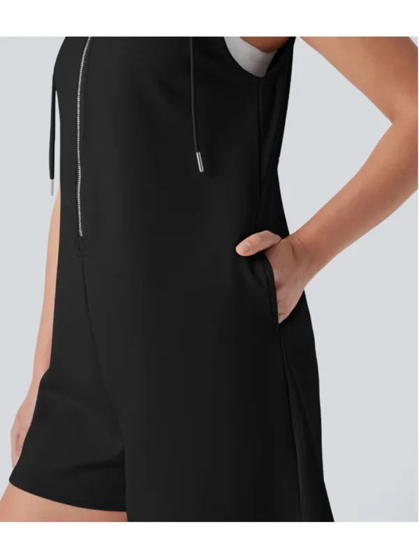 Halara Hooded Sleeveless Zipper Casual Jumpsuit with Pockets Size XL Black - Image 7