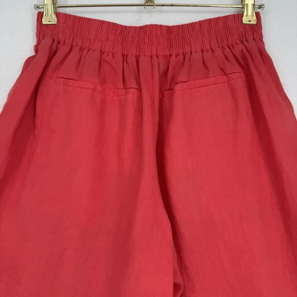 Athleta Playa Linen Wide Crop Pants 4 Passionfruit Coral Pleated Wide Leg Resort - Image 4