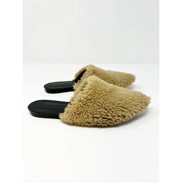 Jenni Kayne Shearling Flat Pointy Toe Mule Slip On Shoe Natural Brown EU 37 - Image 6