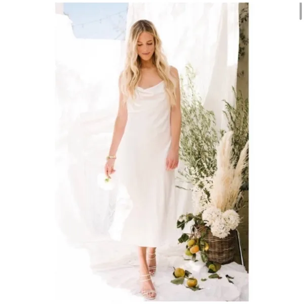 EXPRESS Metallic Cowl Neck Cross Back Midi Slip Dress - Image 17