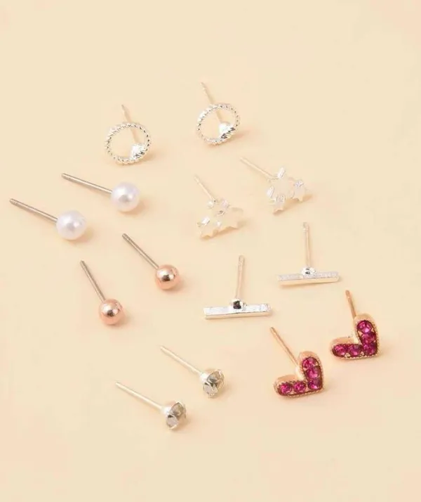 NEW 7 pairs of stud earrings, heart Jewelry, star Earrings bar, silve - Image 2