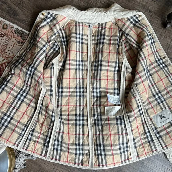 Burberry Classic Diamond Quilted Riding Jacket Tan Plaid Lining Preppy Small - Image 9