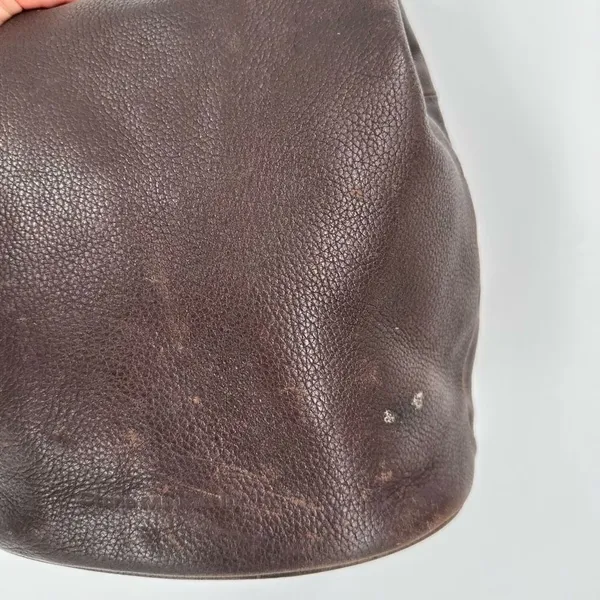 Stone Mountain Dark‎ Chocolate Brown Pebbled Leather Brass Grommet Bucket Bag - Image 15