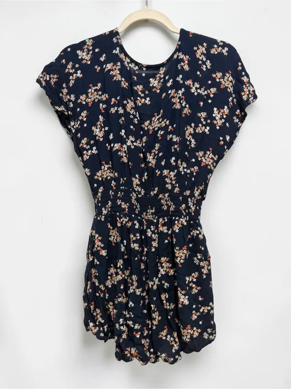 Abercrombie & Fitch Navy Floral Button Front Romper Size Medium - Image 2