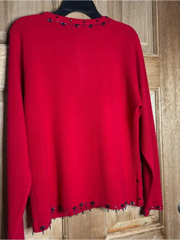 Red Embellished Women's Sweater Cardigan size M - Image 6