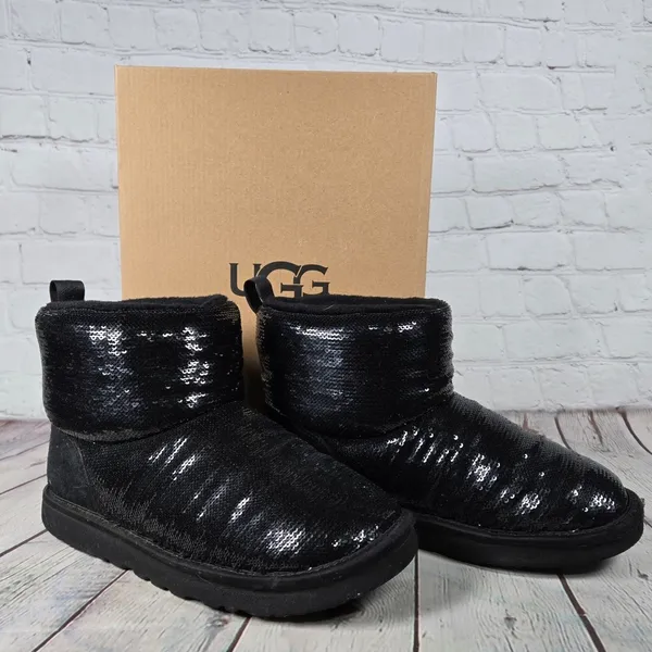 UGG Women's Black‎ Sequin Mini Mirror Ball Bootie Boots Size 6 - Image 10