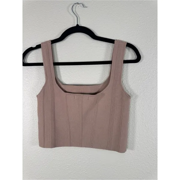 All Row Tan Ribbed Knit Cropped Tank Top Women S Basic Staple Neutral Minimalist - Image 7