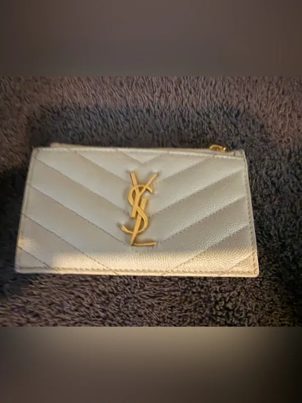 Ysl Cassandre Matelassé Fragments Card Case In Grain De Poudre Leather White Coa - Image 3