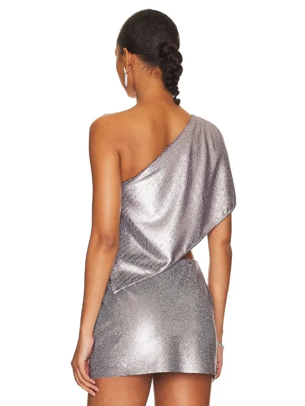 Gauge81 Moville Sequin Asymmetric Crop Top Lilac Womens Size Small - Image 4