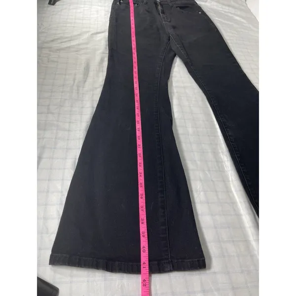 Women's Black Flare Leg Jeans Size 8 High-Rise Bell Bottom Stretch Denim 30" - Image 2
