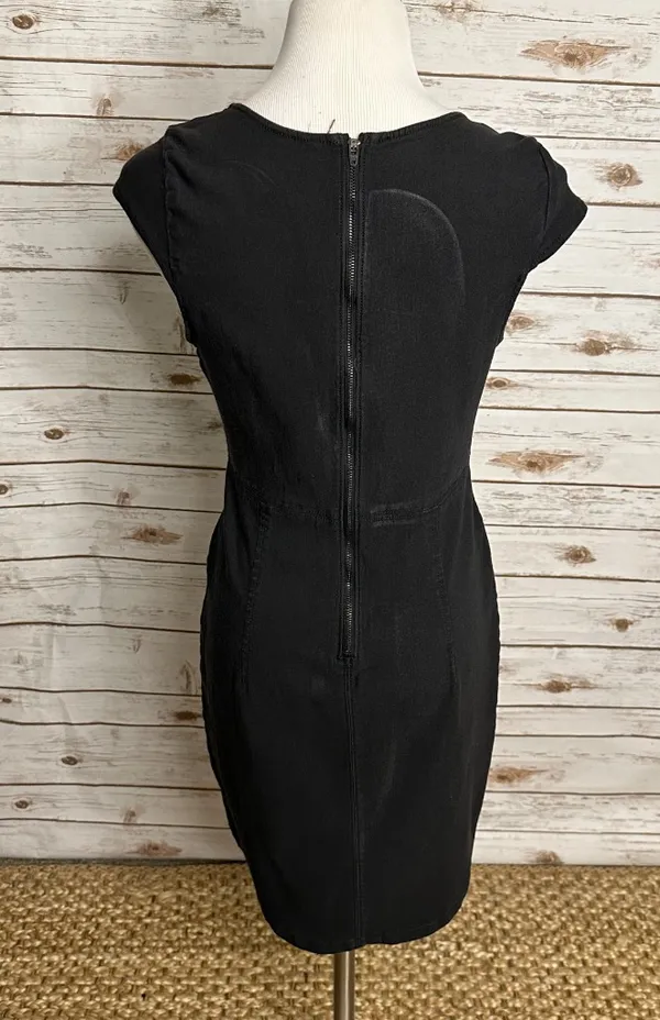 Free People black sheath dress Medium notch/split V neck bodycon minimalist LBD - Image 6