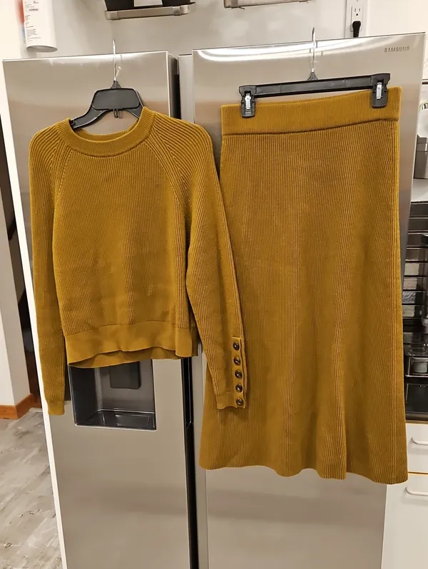 💕SEZANE💕 Ribbed Knit Set: Sami Jumper (Medium) + Naelle Skirt (Large) Green - Image 11